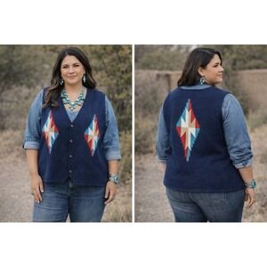 J. Peterman Wool Chimayo vest (xxl) navy blue wool vest